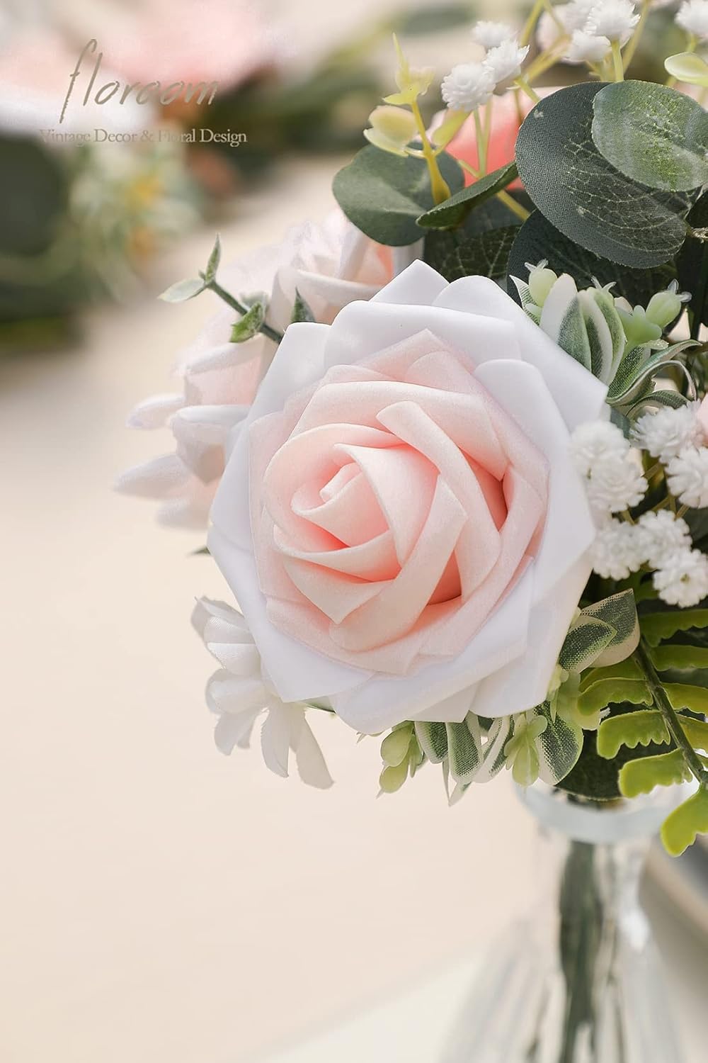 Floroom Artificial Flowers 25pcs Real Looking Blush Shades Foam Fake Roses with Stems for DIY Wedding Bouquets Bridal Shower Pink Centerpieces Floral Arrangements Party Tables Home Decorations