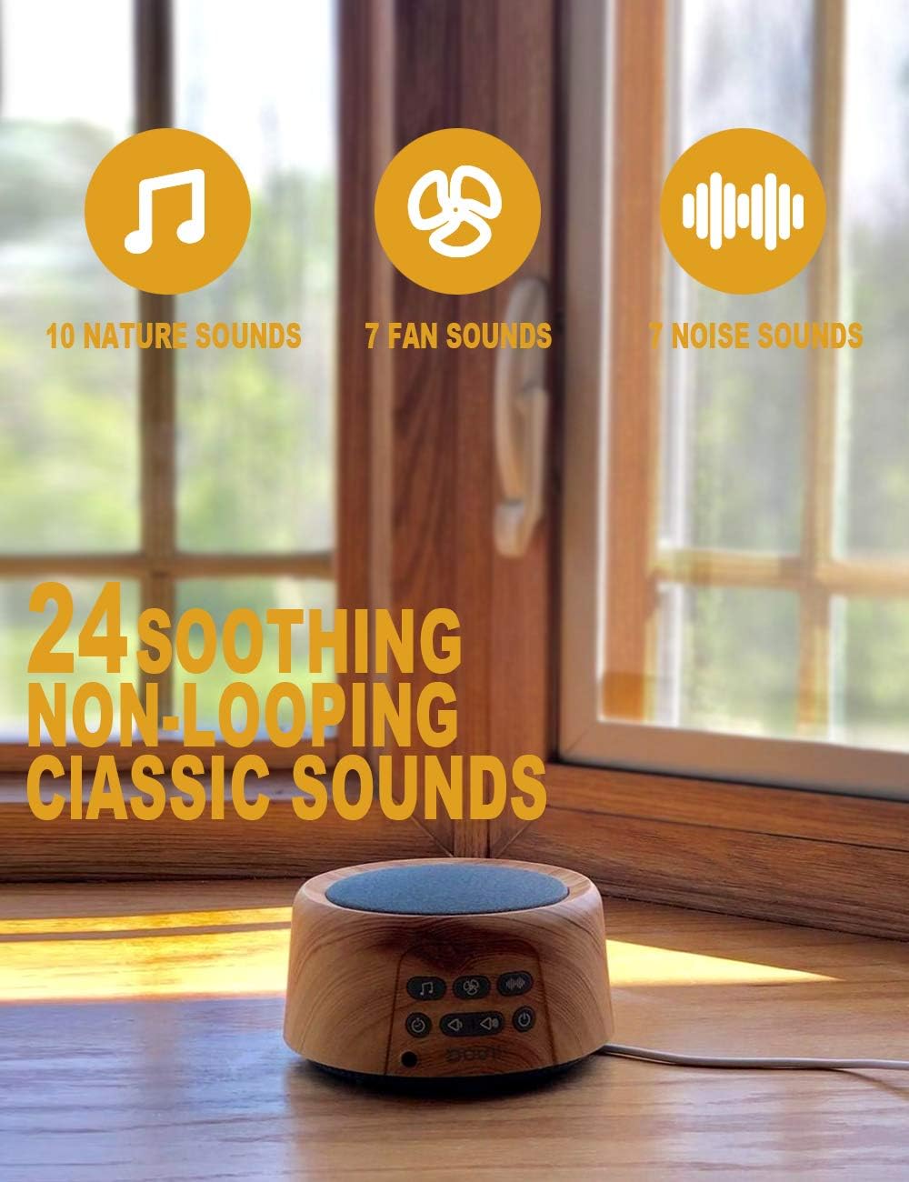 Douni Sleep Sound Machine - White Noise Machine with 24 Non-Looping Soothing Sounds for Sleeping & Relaxation, Timer Settings,Sleep Therapy for Families, Home,Office,Travel.Wood Grain.