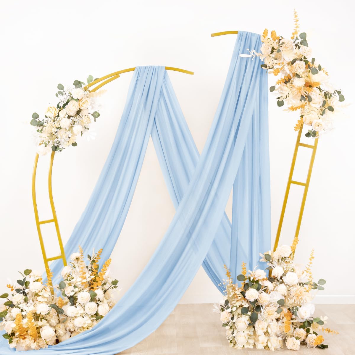 Socomi Wedding Arch Draping Fabric 3 Panels 29" x 19Ft Baby Blue Sheer Chiffon Curtain Drapes 6 Yards for Wedding Ceremony Birthday Party Decoration