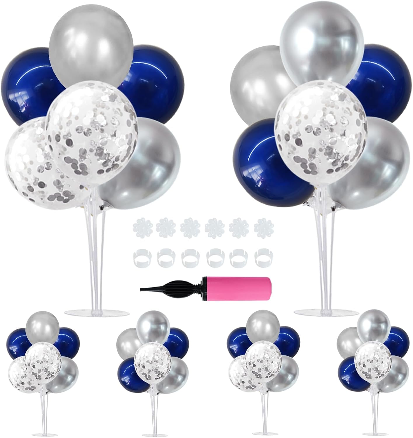 TONIFUL 6 Set Navy Blue Silver Balloon Centerpieces for Table,Balloon Arch Kit for Graduation Decorations 2025 Class of 2025 Party Decorations,New Year,Anniversary,Birthday Decoration