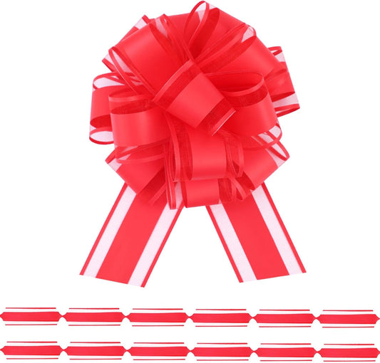 6Pcs 6inch Pull Bow Gift Wrapping,Pull Bow For Gift Basket, Gift Bag Box Wrapping Decor, Valentines Day, Birthday, Anniversary, Wedding, Flower Packaging (Red)