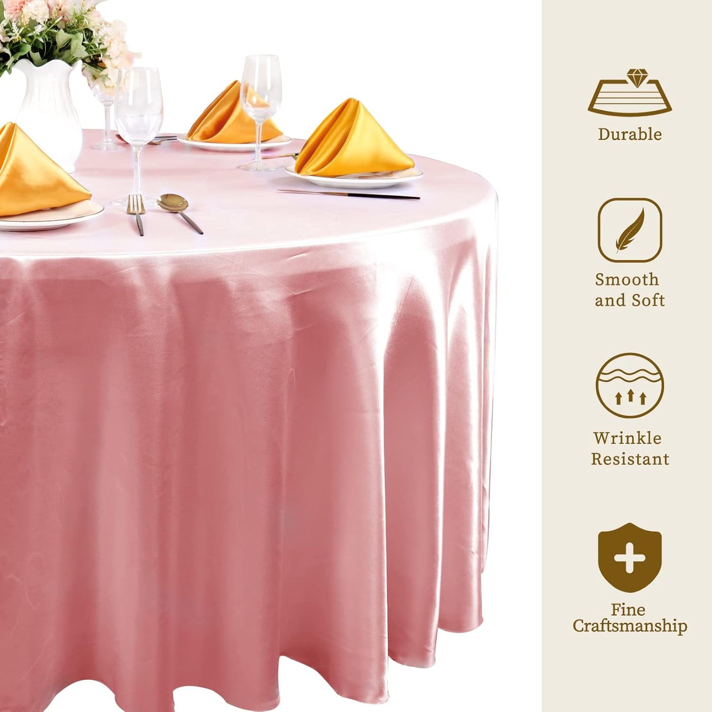 fani 6 Pack 120 Inch Rose Gold Round Tablecloth - Premium Silky Satin Tablecloth Overlay Smooth Fabric Table Cover Linens, Table Decoration for Wedding Party Banquet Events Restaurant Kitchen Dining