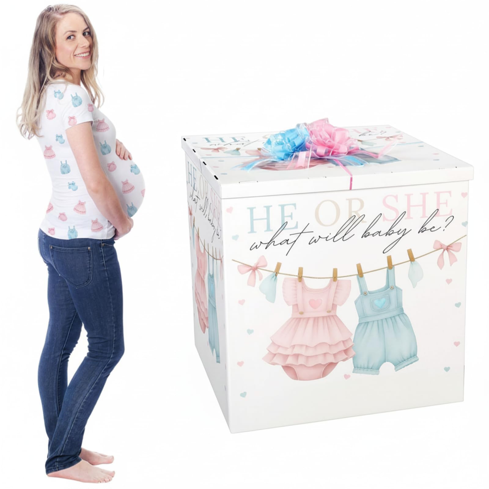 AmazingSpark 28in Giant Gender Reveal Gift Box with Lid Kit Oversized Gender Reveal Balloon Box