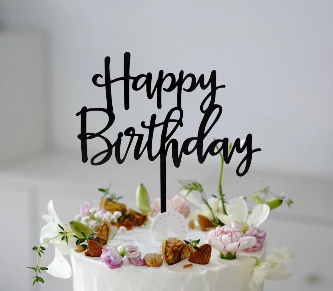 Happy Birthday Cake Topper, Black Acrylic Versatile Cake Topper for Birthday Party Decoration Ideas, Perfect Keepsake for your family and friends