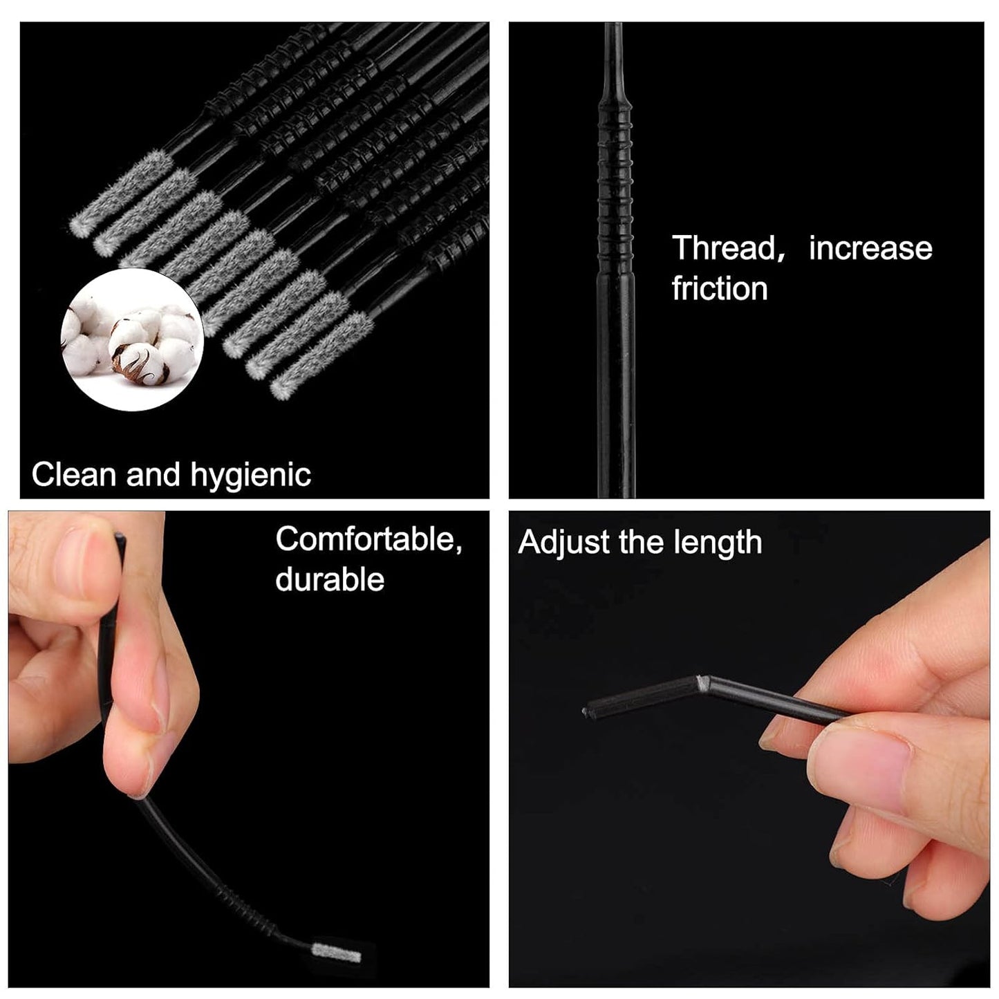 200PCS Micro Applicators Brushes Mini Cotton Swabs Remove Grafted Eyelash Glue Dedicated Brush Disposable Microswabs for Eyelash Extensions Make up and Lash Clean and Personal Care (Black 1)