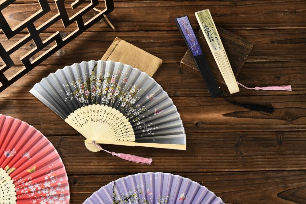 HUNANBANG 10 Pieces Oriental Bamboo Folding Hand Fans Church Wedding Gift, Party Favors, DIY Decoration Gift Size 8 1/4" Wholesale 10pack(bamboo10pack)