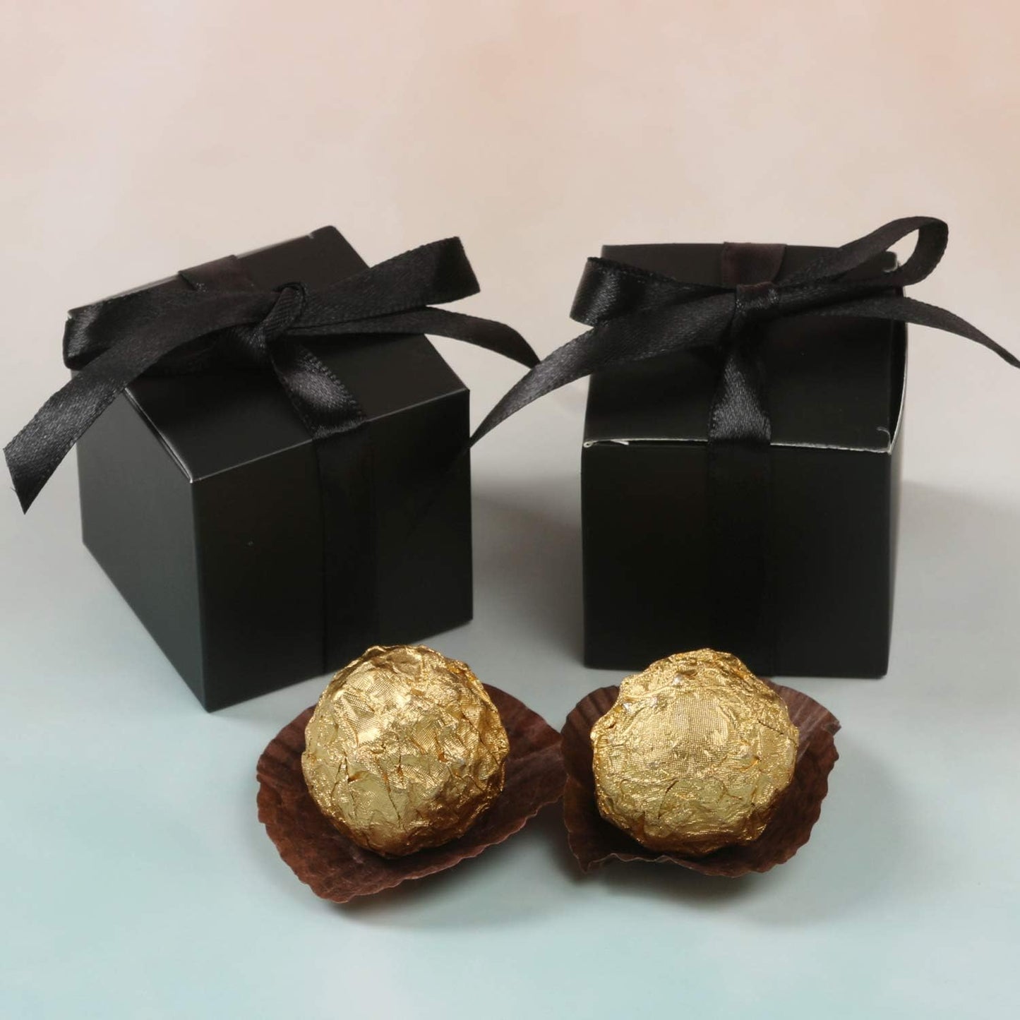 COTOPHER 60pcs Wedding Favor Boxes, Paper Gift Boxes 3x3x3 Inches Small Gift Boxes with Ribbons, Easy Assemble Boxes (Black)