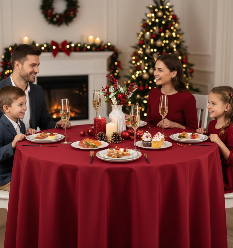 Fitable 8 Pack Round Tablecloths: Stain Resistant Wrinkle Free Circle Table Clothes, Washable Reusable Polyester Table Covers for Wedding Christmas Party Birthday Banquet Reception(Red, 84 Inch)