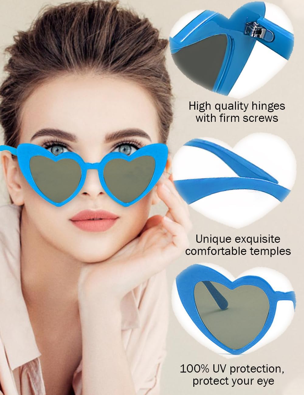 8 Pack Heart Sunglasses Vintage Cat Eye Heart Glasses Retro Bachelorette Bride Sunglasses Bulk for Women