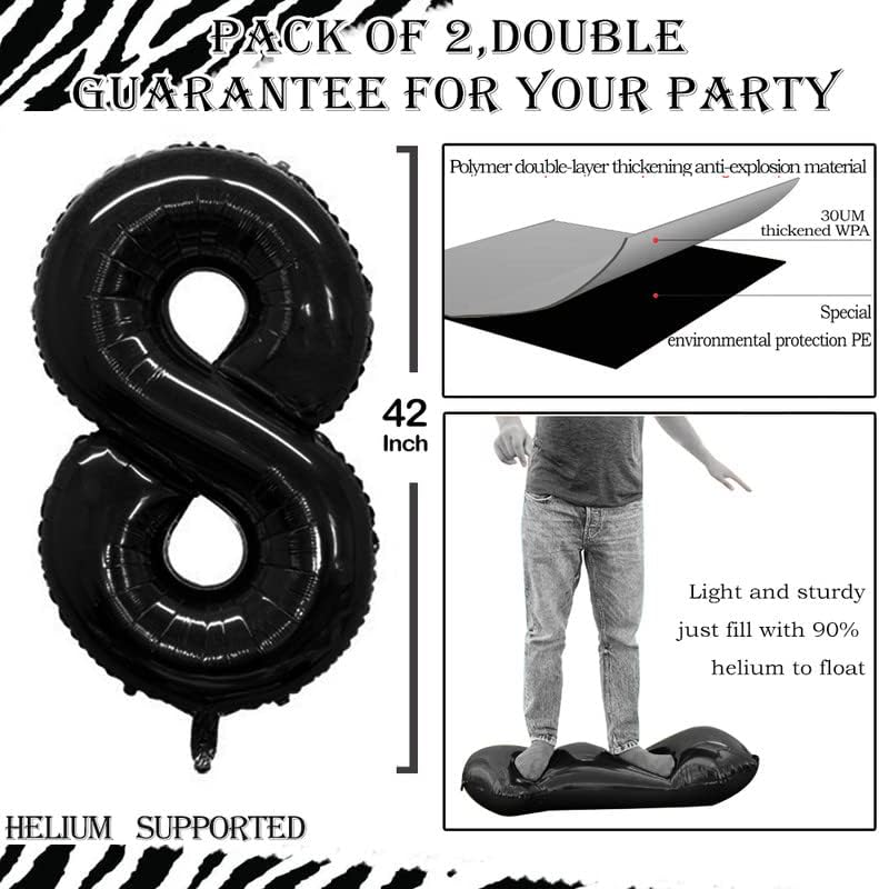 GOER Black Foil Balloons Number 8,Huge Number Balloons for 8th 18th 28th 38th 48th Birthday Party Supplies Anniversary Decorations (3 pcs,42 inch,32 inch,16inch)