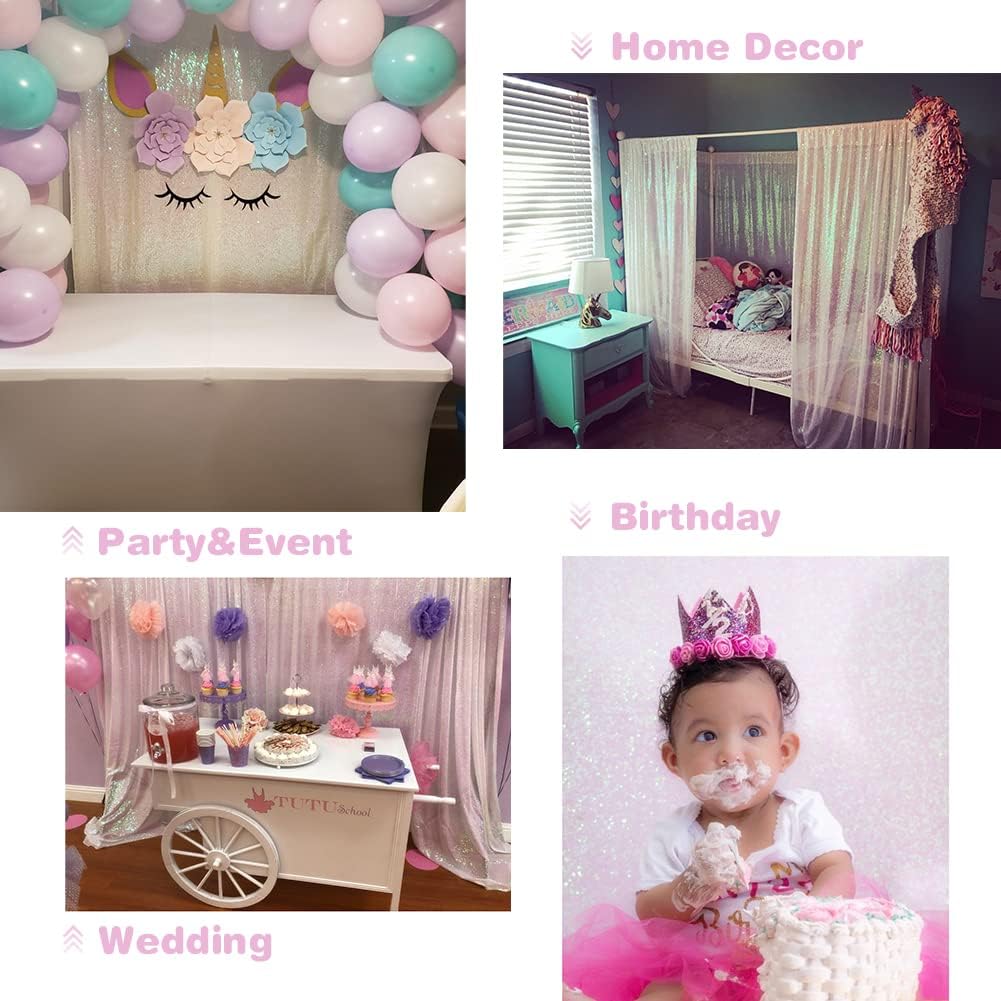 Eternal Beauty Sequin Backdrop Curtains, 2x8 Ft-2 Panels White Iridescent Back Drop for Shimmer Photography Party Wedding Birthday Decor