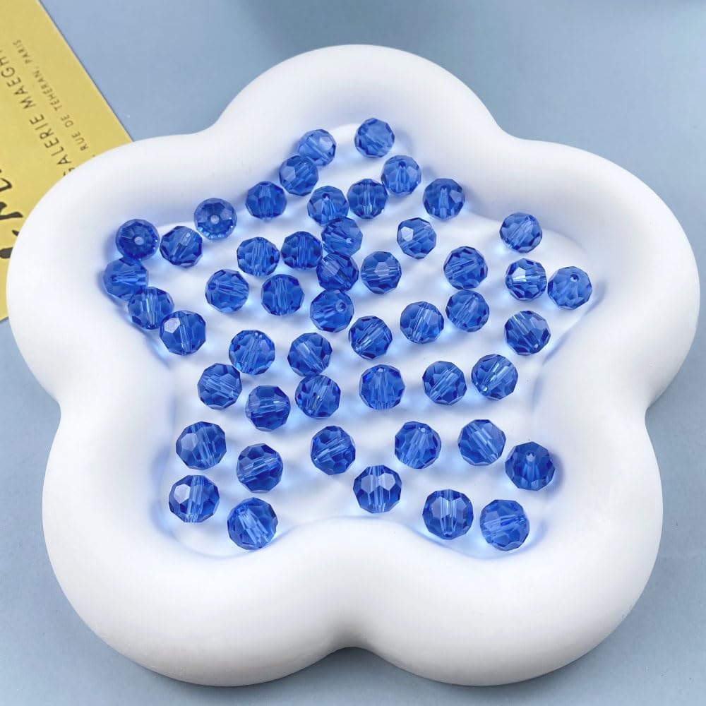 200 PCS 6mm Crystal Glass Beads Round Multiple Faceted Loose Spacer Glass Beads for DIY Handcrafte Bracelet Necklace Earring Jewelry Making(Light Sapphire)