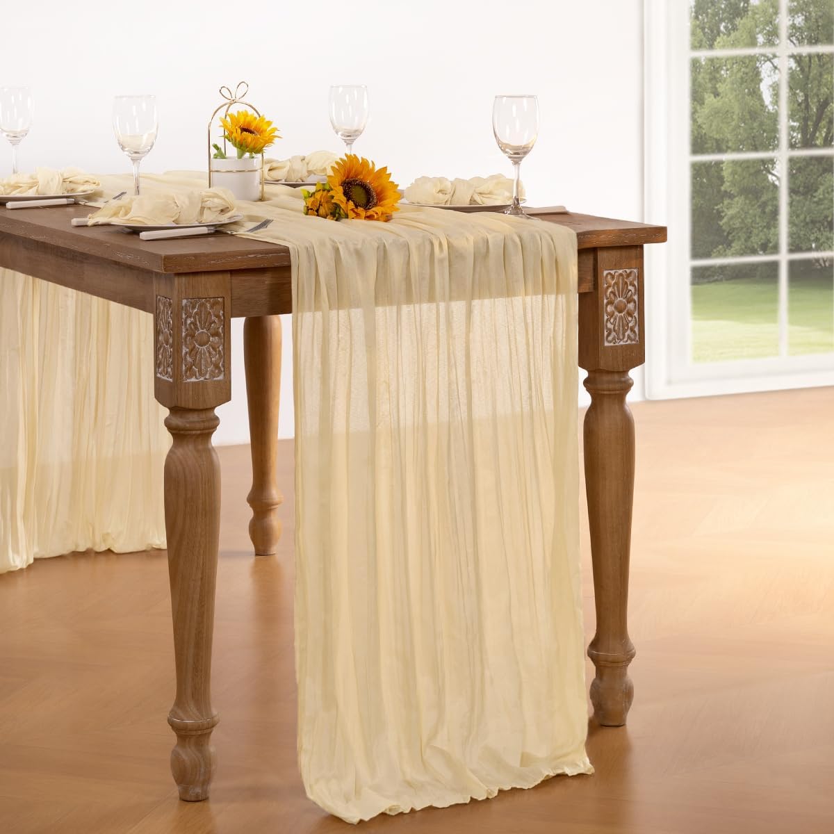 Beige Cheesecloth Table Runner 6 Pack Fall Table Runners 120 Inches Boho Gauze Cream Cheese Cloth Fall Table Decorations for Thanksgiving Wedding Bridal Baby Shower Garden Party Decor
