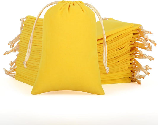Velvet Drawstring Jewelry Bag, 50Pcs Yellow Coin Pouch, 4x6 Dice Bag, For Wrapping Halloween Party Favors, Small Jewelry, Small Bussiness, Palm Crosses, Pendents, Bracelet