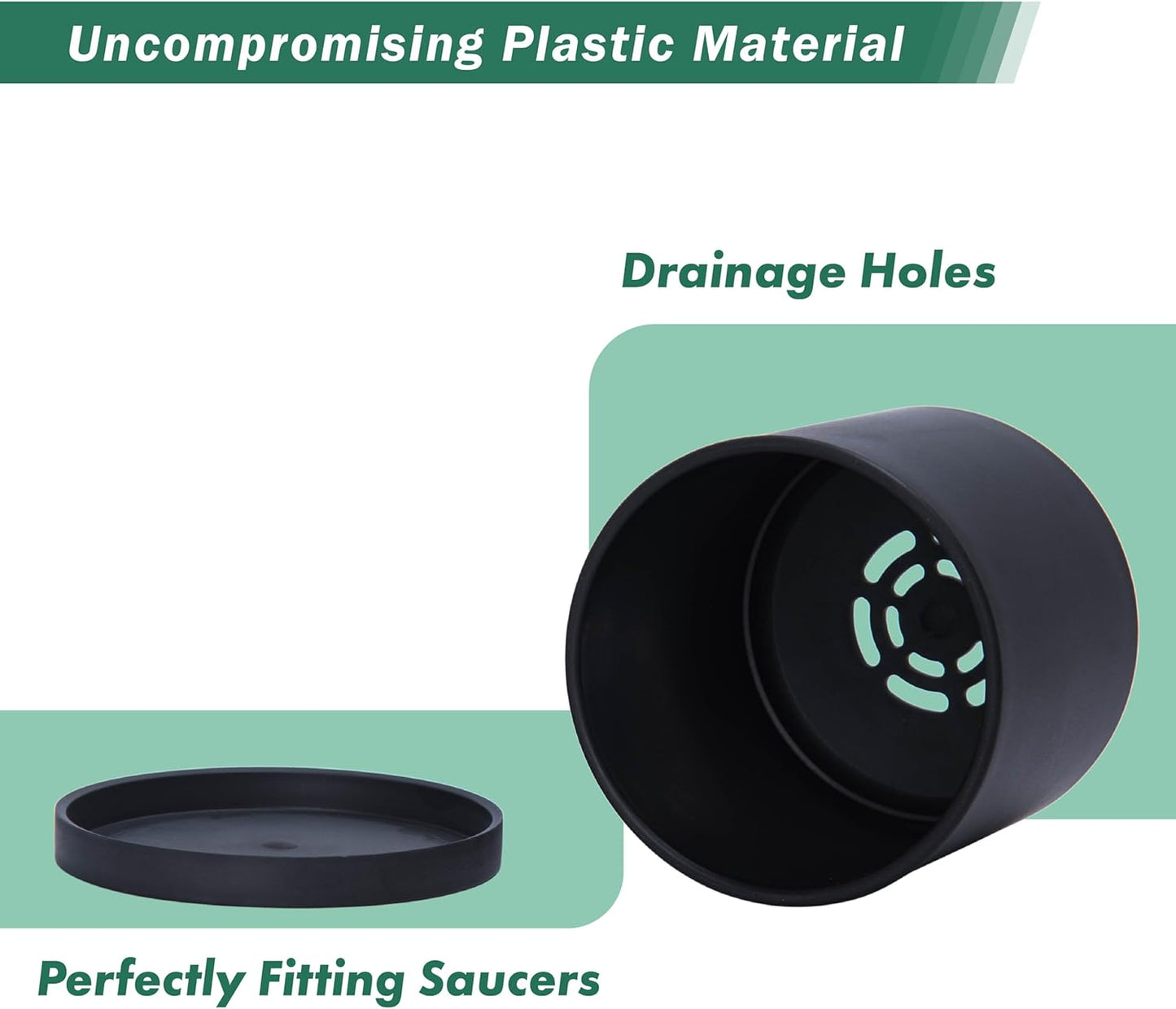 D'vine Dev 4 Pack 4 Inch Modern Plastic Plant Pots, Small Garden Planters for Plant with Drainage Holes and Saucers, Black Color, 74-Y-E-2