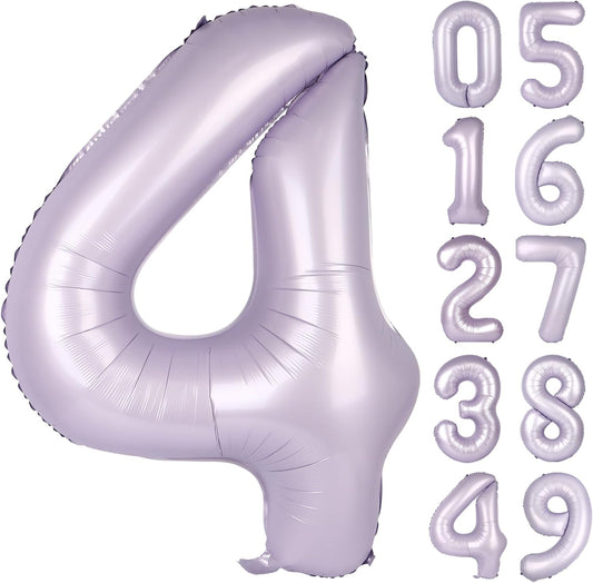 40 Inch Lilac Large Number 4 Birthday Balloon, Giant Number Four 14 24 34 40 44 Balloons, Lavender Foil Mylar Big Balloons for Anniversary Graduation Supplies Decorations