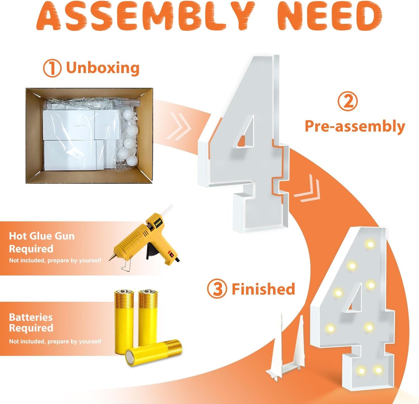 Marquee Numbers, 3 Feet Tall Light Up Numbers 4, Large Birthday Decorations Party Decor Anniversary Event Graduation Decoration for Boys Girls Teens Men Women