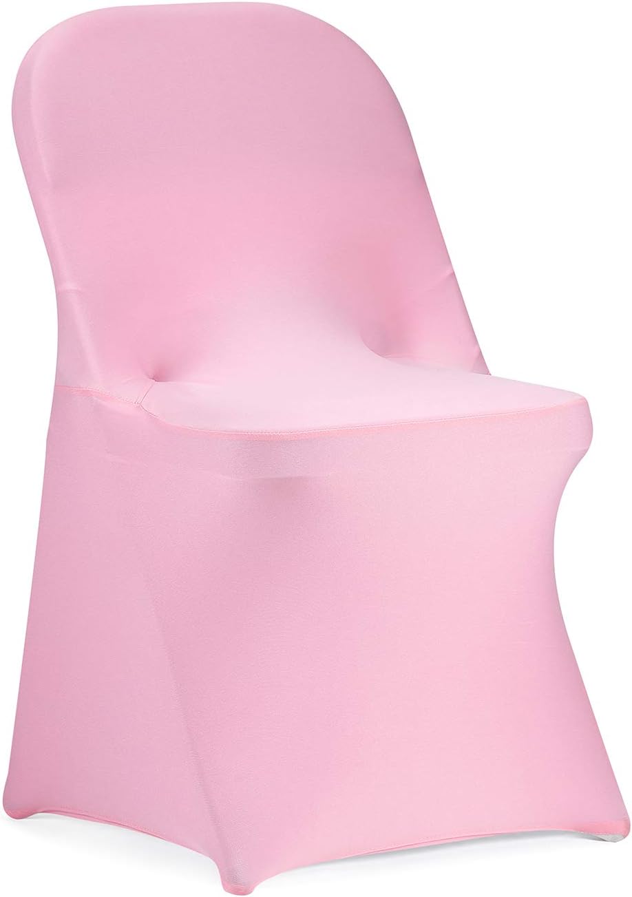 Peomeise Stretch Spandex Folding Chair Cover for Wedding Party Dining Banquet Event (Pink,6pcs)