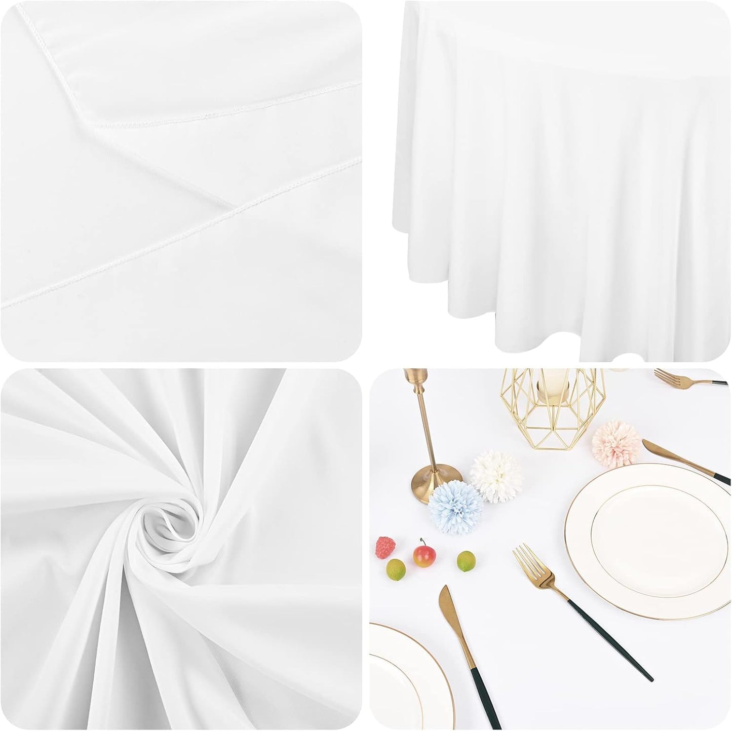 12 Pack 108 Inch Round Tablecloth, White Polyester Fabric Table Cloth for Round Table, Stain and Wrinkle Washable TableCover for Wedding Party Dining TableBuffet Restaurant Banquet and Camping