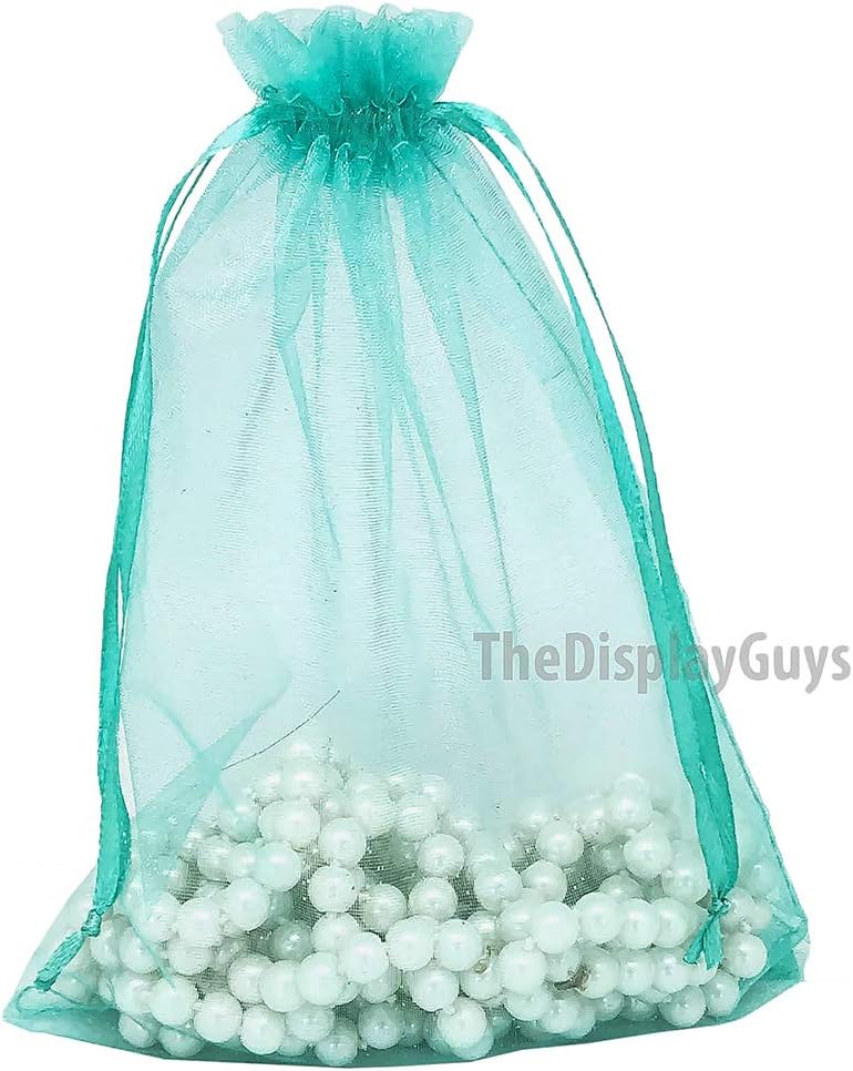 TheDisplayGuys 100-Pack 6x8 Teal Sheer Organza Gift Bags with Drawstring, Jewelry Candy Treat Wedding Party Favors Mesh Pouch