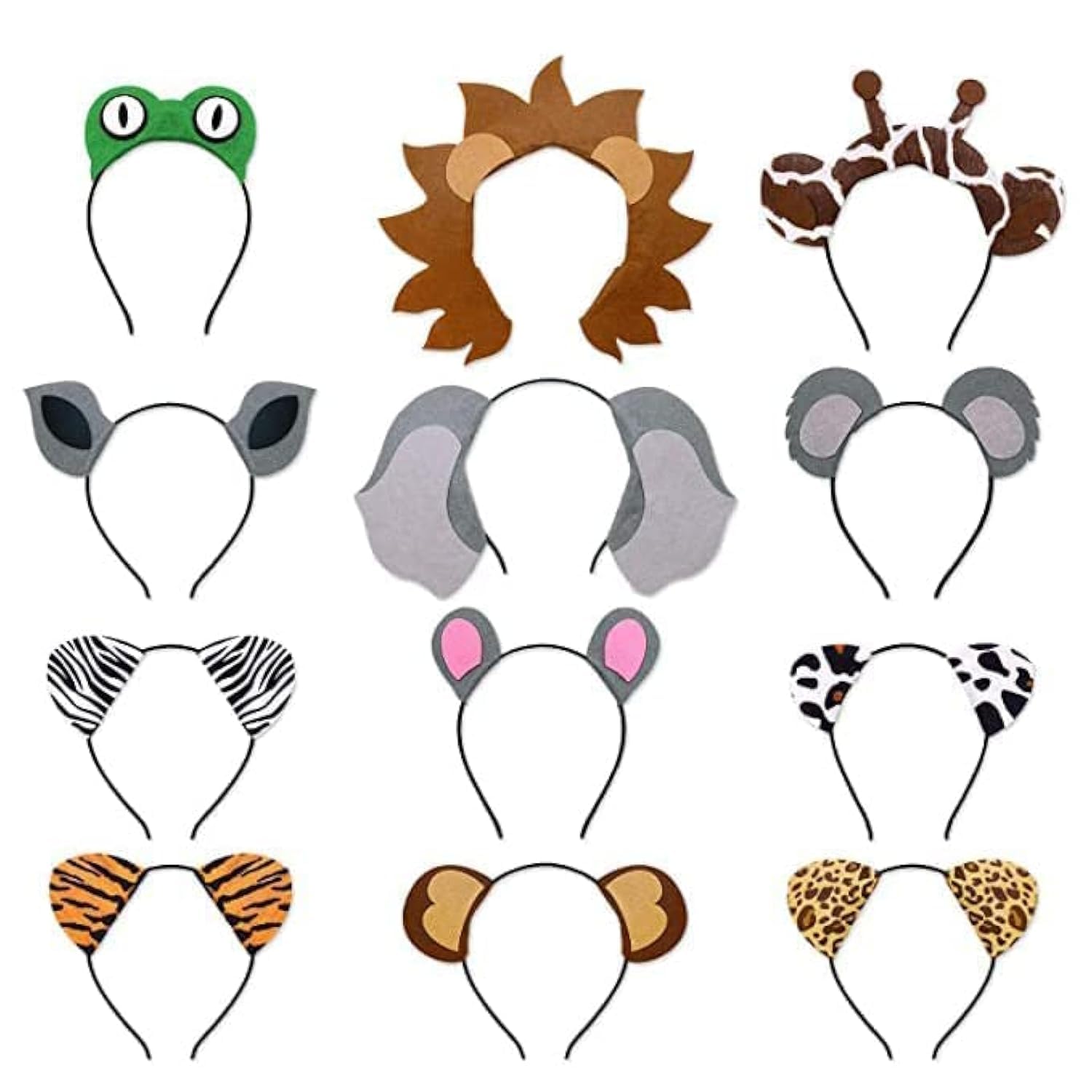12pcs Jungle Animal Safari Headbands with Animal Hair Hoops - Photo Booth Props, Party Favors and