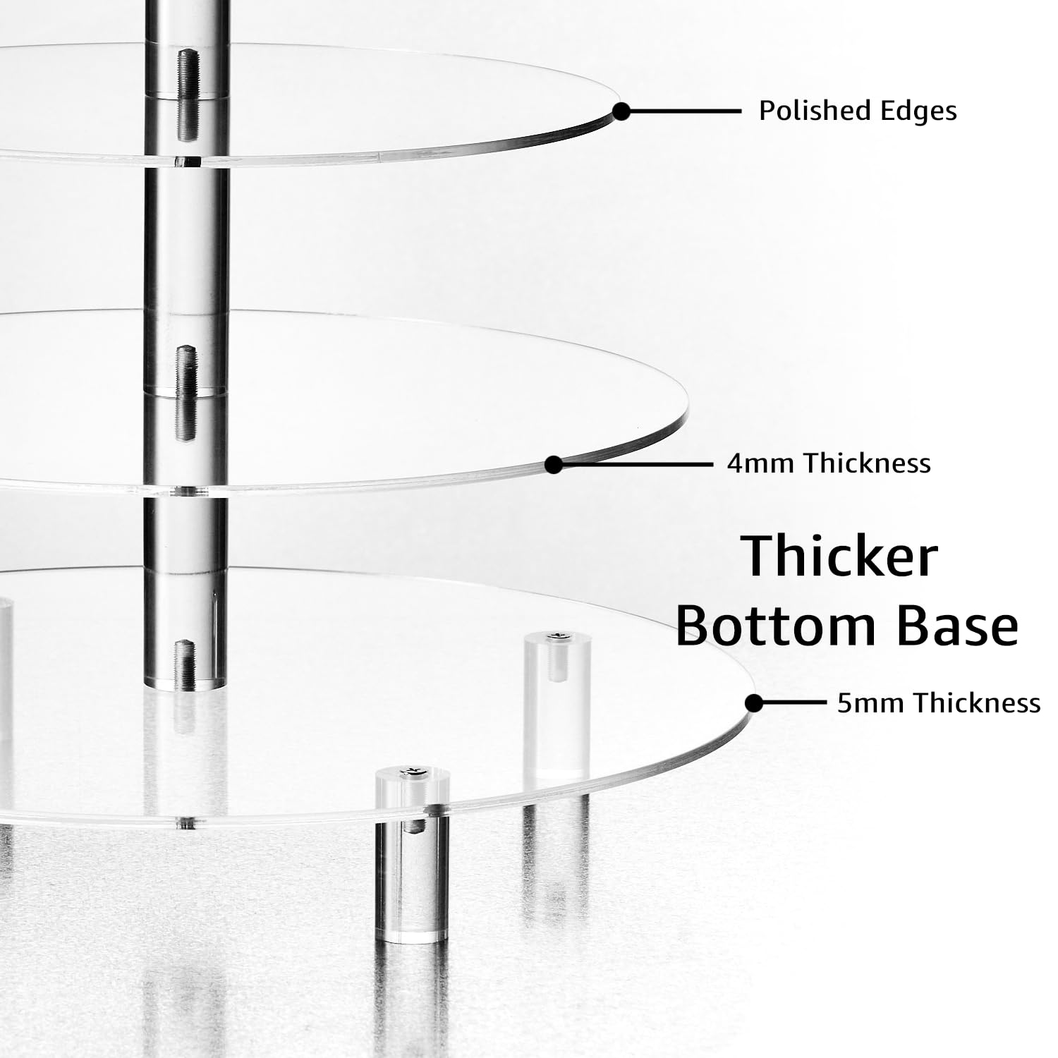 5 Tier Acrylic Cupcake Stand, Extra Thick 5mm Base, Multi Tiered Cake Stand