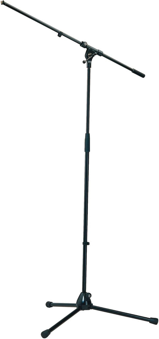 K&M König & Meyer 21020.500.55 Tripod Microphone Stand with Fixed Length Boom Arm | Professional Grade for All Musicians | Heavy Duty Folding Leg Base | German Made Black