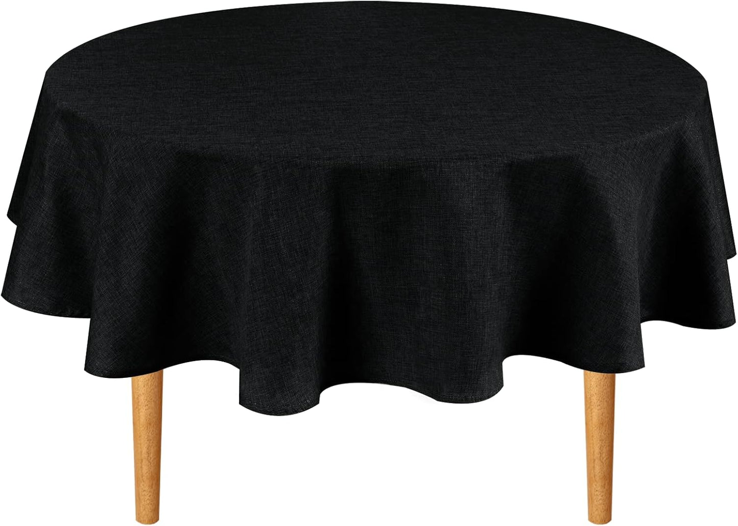 Hiasan Round Linen Tablecloth 30 Inch - Wrinkle and Stain Resistant Washable Polyester Fabric Table Cloth for Dining Room Kitchen Party, Black