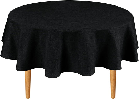 Hiasan Round Linen Tablecloth 40 Inch - Wrinkle and Stain Resistant Washable Polyester Fabric Table Cloth for Dining Room Kitchen Party, Black