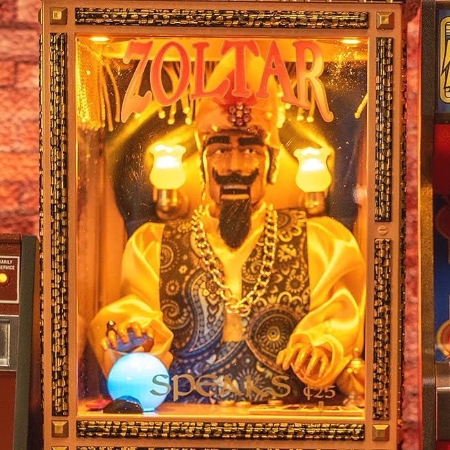 New Wave Toys Zoltar Speaks Mini Replica Fortune Teller Machine, Fully Animated 1/6 Scale with Card Dispenser, USB-C Rechargable