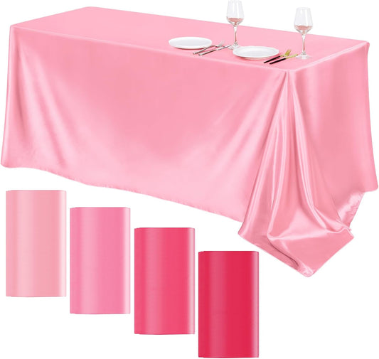 TURSTIN 4 Packs Gradient Pink Satin Tablecloth 102 x 58 Inch Overlay Satin Table Cover Rectangle Bright Silk Tablecloth Smooth Fabric Table Decoration for Wedding Banquet Party Events