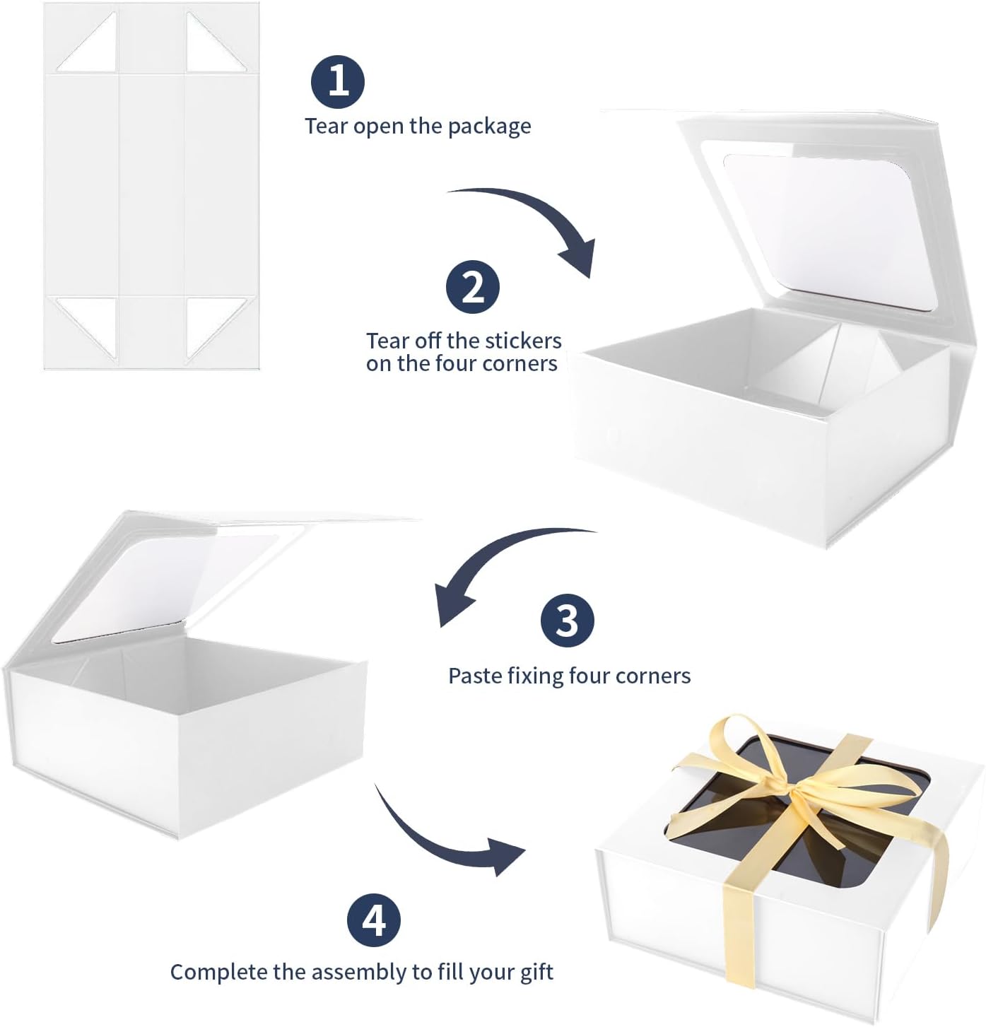 TIACABO White Gift Box with Window,7.5"x7.5"x3.1" Bridesmaid Boxe for Gifts Giving,Birthday Gift Boxes with Magnetic,Closure Lid Gifts Boxes for Presents,Cute Box,Luxury for Gift Packaging