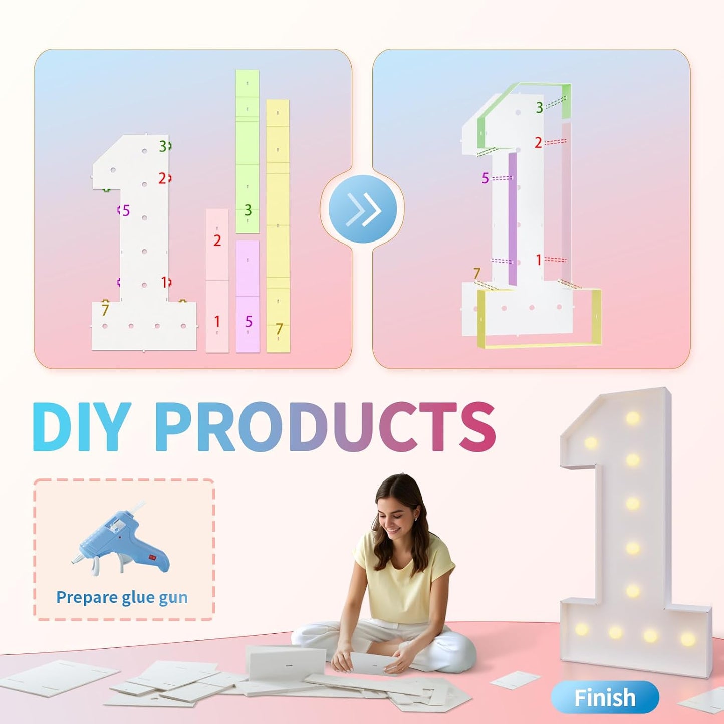 imprsv 4FT Marquee Numbers 21,DIY Light Up Numbers for 21st Birthday Decorations, Party Decorations,Anniversary Party Decor,Mosaic Number for Balloons Number 21,Pre-Cut Foam Board Kit