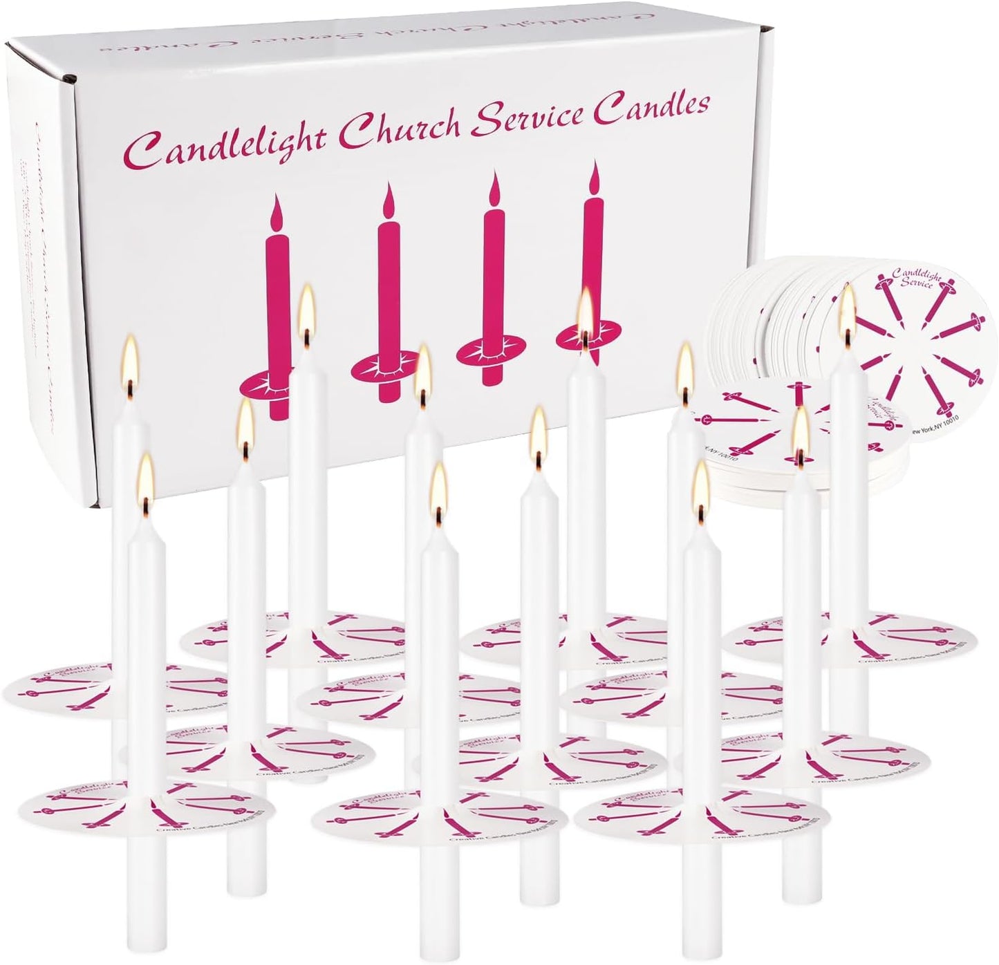 100 White Odorless Taper Candles - Handheld with Drip Protection, 5 Inches - Church & Sabbath Religious Candles