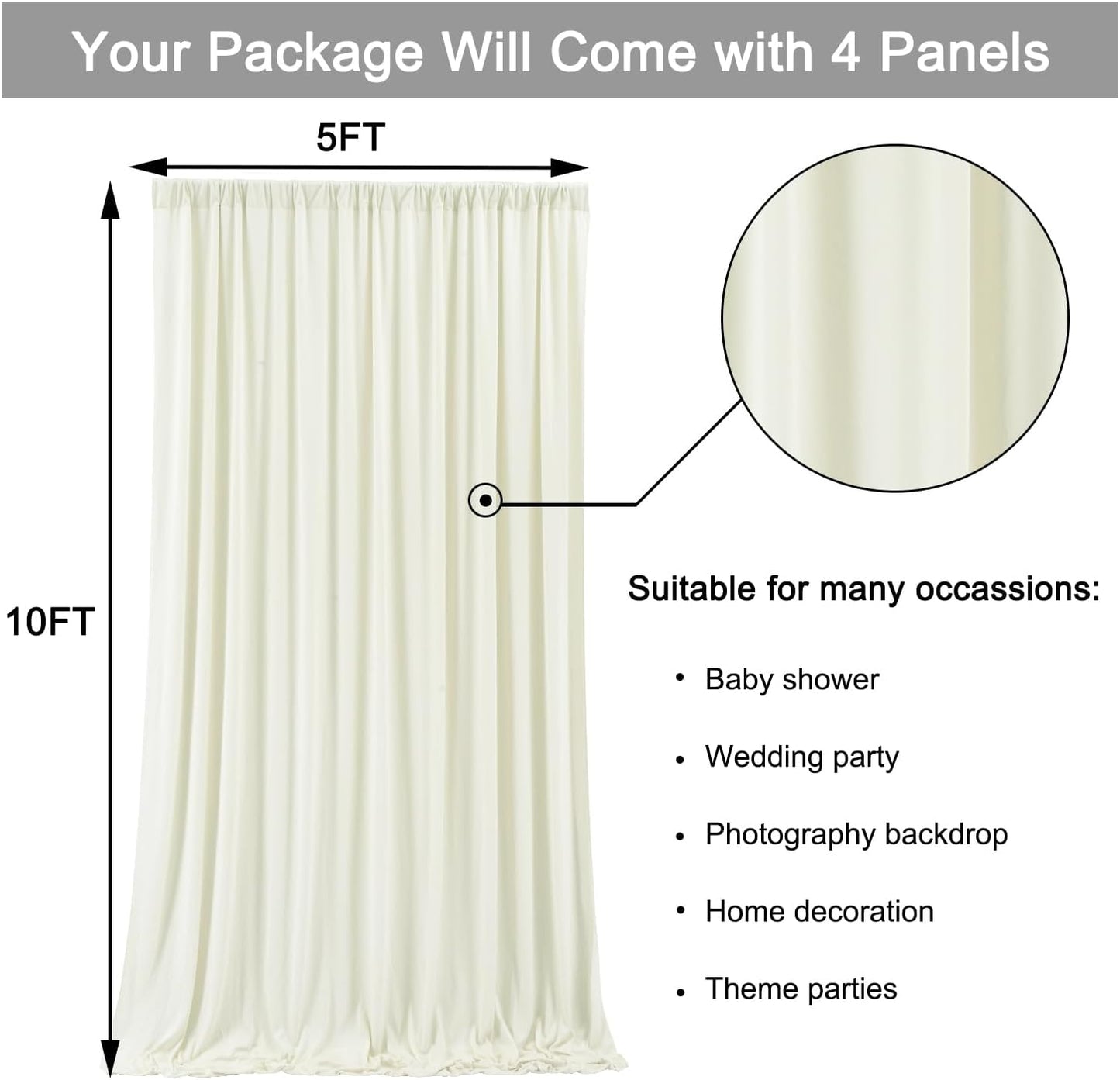 20 ft x 10 ft Wrinkle Free Ivory Backdrop Curtain for Wedding Parties, Polyester Ivory Photo Backdrop Drapes 4 Panels 5x10ft for Baby Shower Photoshoot Engagement Birthday Party Photography Background