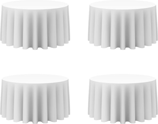BRILLMAX 4 Pack White Round Tablecloths 120 Inch - Circle Bulk Linen Polyester Fabric Washable Table Cloth Cover for Wedding Reception Banquet Birthday Party Buffet Restaurant