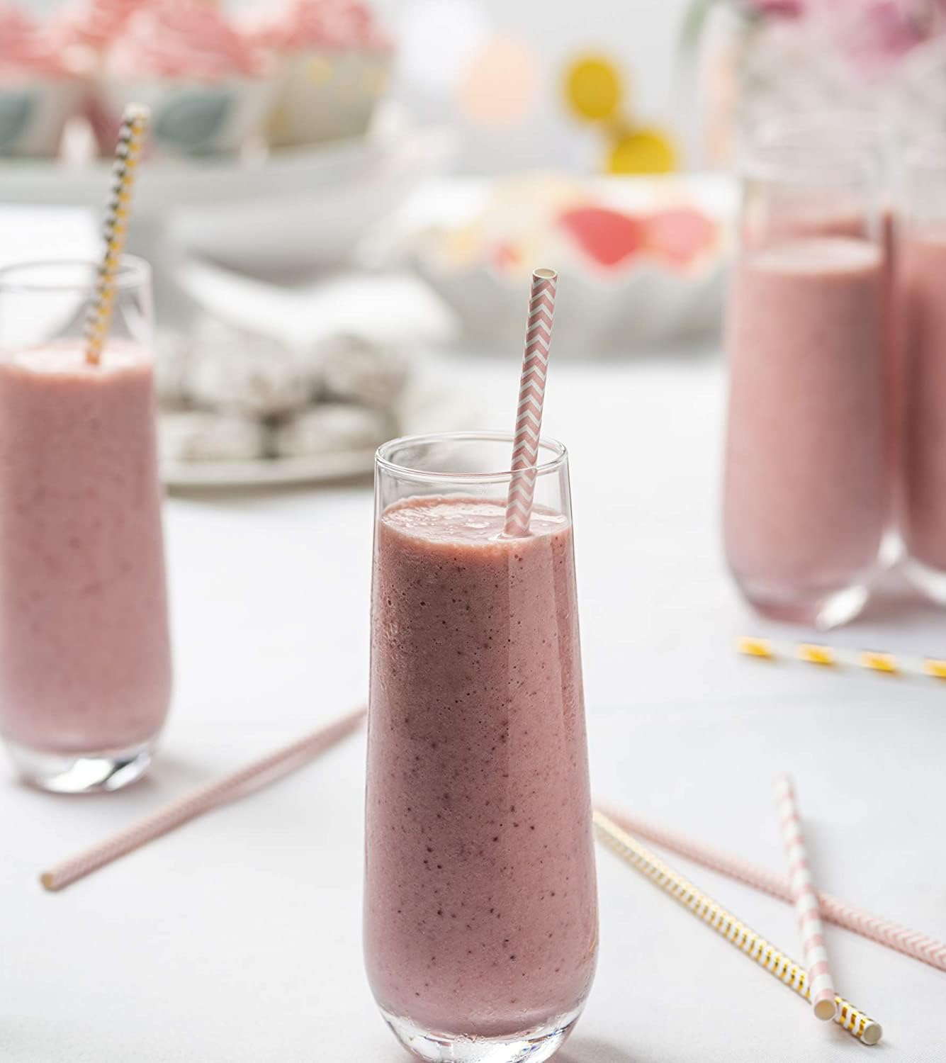 GUSTO [200 Pack] light Pink & Gold Paper Straws Disposable, 100% Biodegradable Multi-Pattern Party