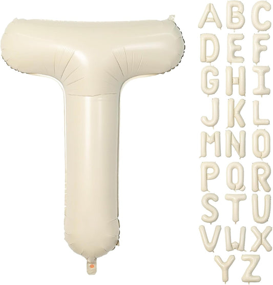 40 Inch Letter Balloons T, Big Custom A-Z Alphabet Foil Name Balloon Cream White, Self Inflating Beige Customize Helium Balloon Letters T for Women Girls Birthday Bride Baby Shower Party Decorations