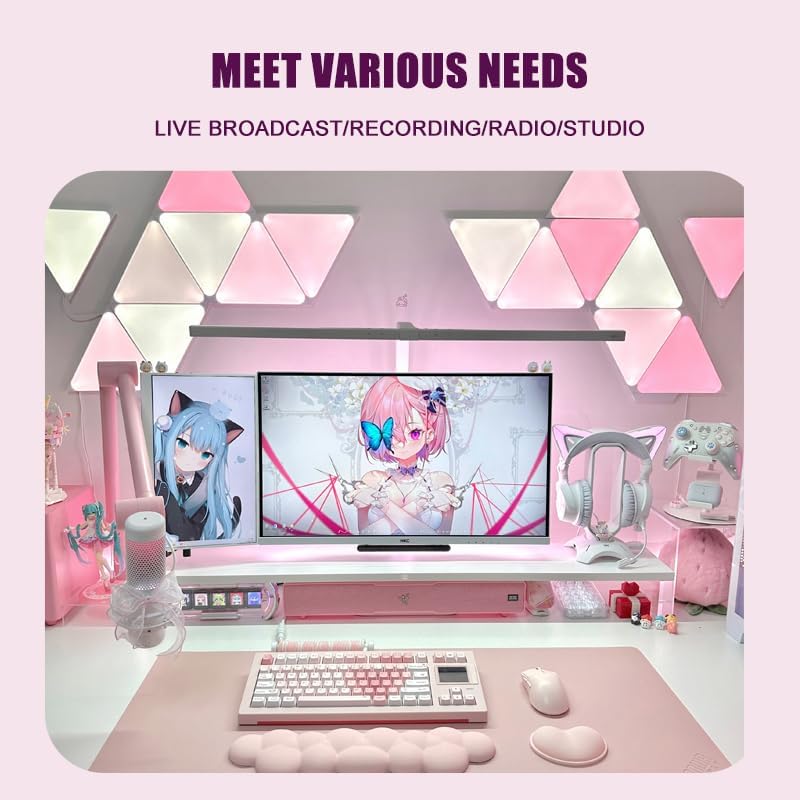 BOMGE Boom Arm Mic Stand - Adjustable Heavy Duty Suspension Boom Scissor Arm Stand with Cable Management Channels, Desk Clamp for Podcasts, Streaming, Gaming, Home Office, Recording (Pink)