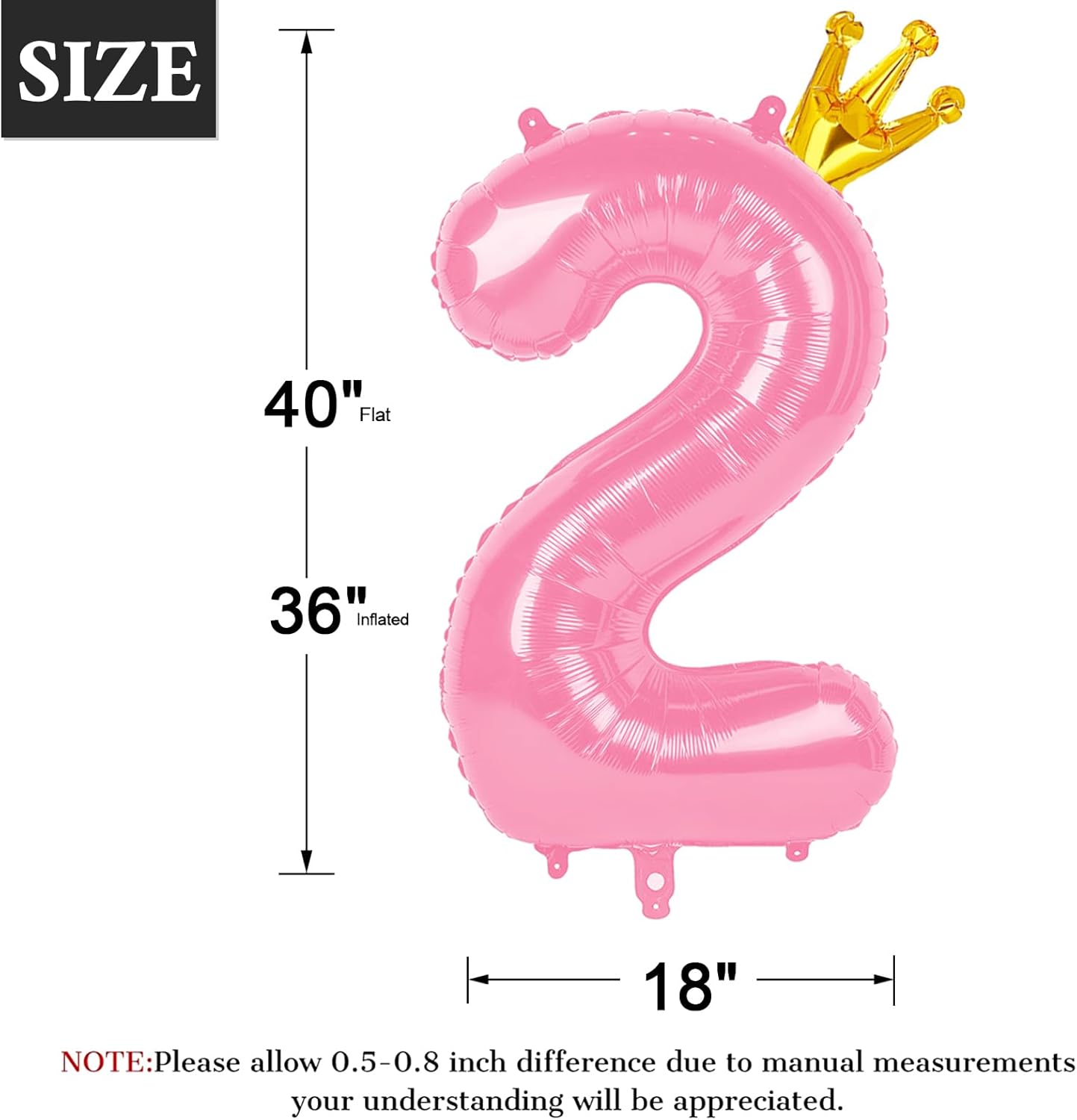 Big 40 Inch Pink Crown 2 Number Balloon Birthday Decoration, 2026 Pink Crown Number 2 Helium Balloons 12 20 22 23 24 26 28 32 42 Celebration, Boy Girl Baby Anniversary Party Graduations Supplies
