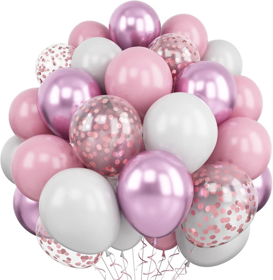 Togvu 60PCS 12 Inch Metallic Purple & Pink Balloons, Perfect for Girls' Birthday, Wedding, Baby Shower & Princess Theme Party