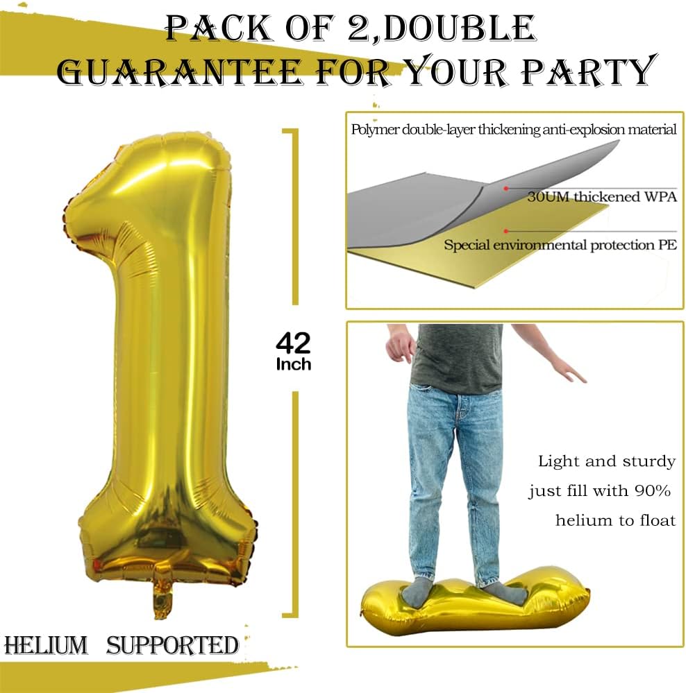 GOER Number 19 Balloons for 19th Birthday Sweet 19 Party Decorations,42 Inch Jumbo Foil Helium 91 Balloons for 91st Birthday Party Decoration (Gold)