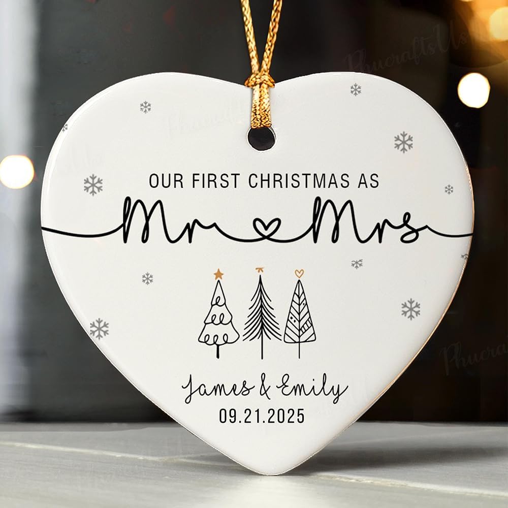 GABITA Personalized First Christmas Married Keepsake, First Christmas Married Ornament 2025, Decorations for New Couple, Married Ornament Calendar Gift 3