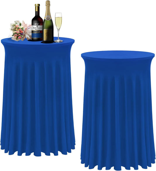 Cocktail Table Covers - 2 Pack 32"x 43" Royal Blue Cocktail Table Tablecloth with Natural Wavy Round Table Skirt Fitted High Top Table for Bar Wedding Party Banquet