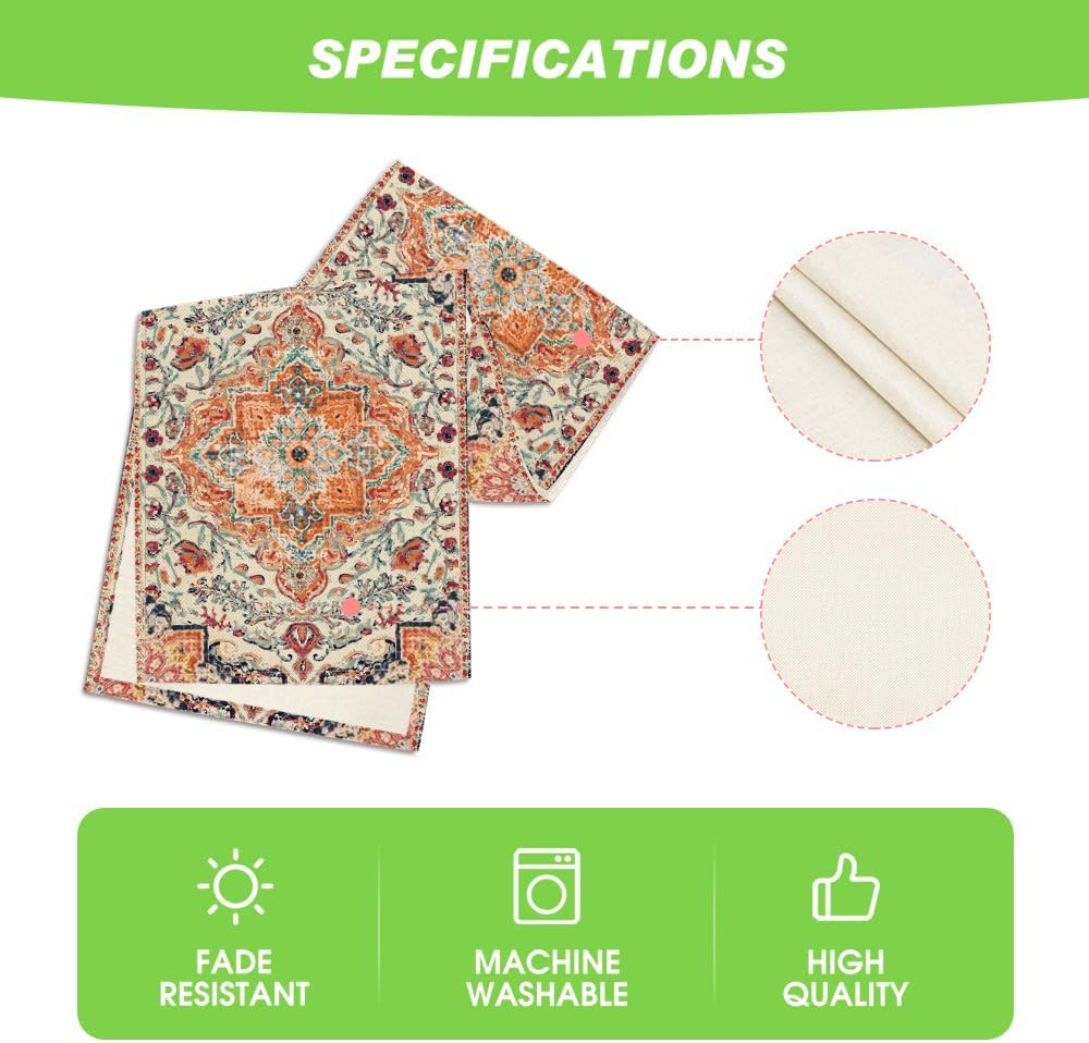 Artoid Mode Boho Bohemia Style Orange Table Runner, Country Rustic Farmhouse Magical Fall Kitchen Dining Table Decoration for Home Party Decor 13x120 Inch