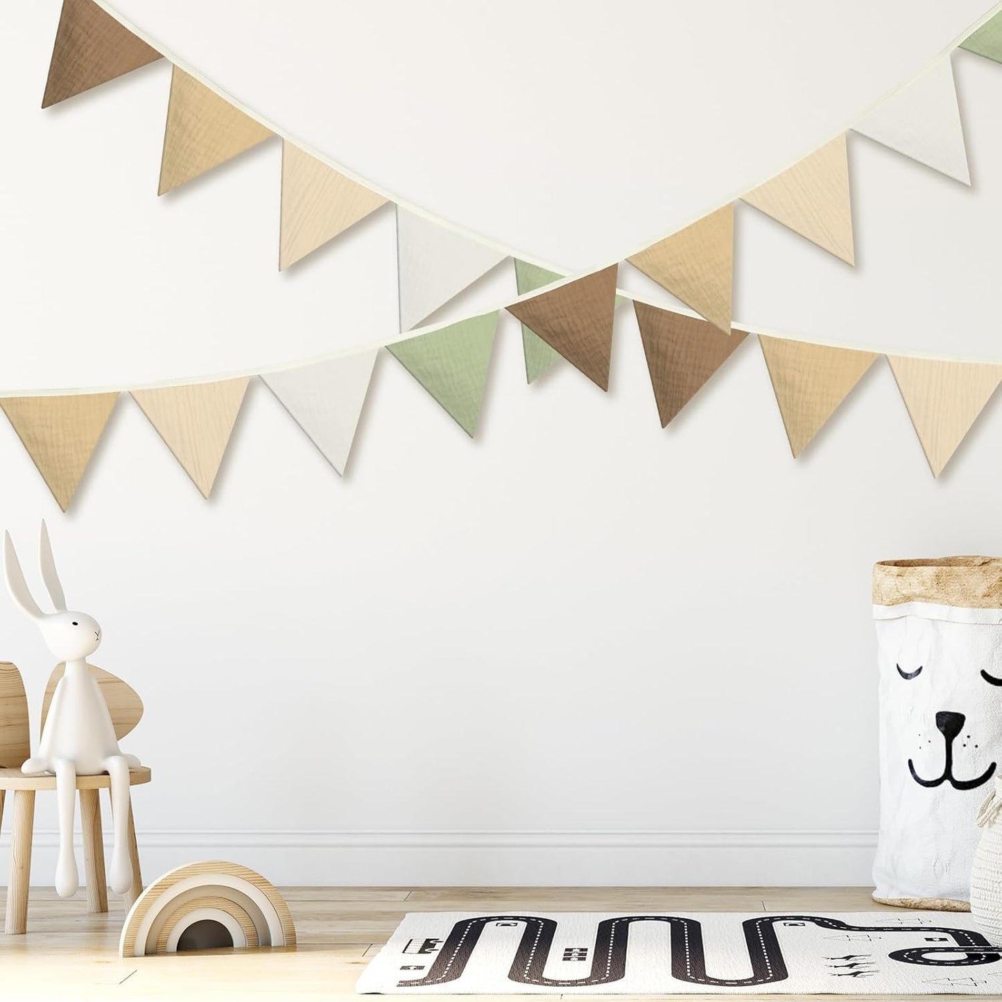 Oudain 15.5 ft Pennant Banner Flags, 2 Pcs Nursery Garland Triangle Bunting Flag Baby Banner for Nursery Decor Baby Birthday Boho Wedding Shower Party Event, Each 7.75 ft (Boho Color)