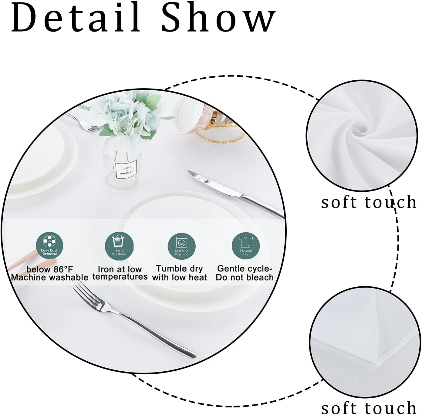 Fitable Rectangle Tablecloth Stain and Wrinkle Resistant Washable Polyester Table Cloth for Buffet Parties and Camping (60x102 inch, White)