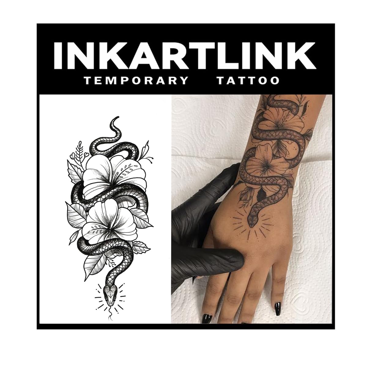 INKARTLINK Tattoo Tech, 2 Sheets Large Semi Permanent Tattoo, Temporary Tattoos, Last 1-2 Weeks, Waterproof, Realistic Look, No Adhesive, No Reflection （Flower Design)210
