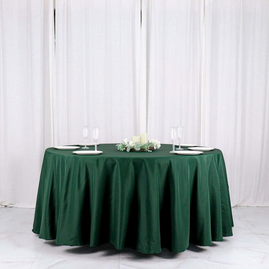 Efavormart Round Tablecloth, 120 Inch Stain & Wrinkle Resistant Washable Table Cloth, Decorative Polyester Fabric Table Cover for Banquet, Wedding, Dining - Hunter Emerald Green