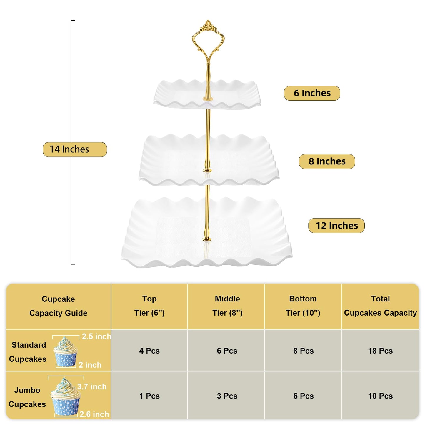 DAFURIET Plastic Dessert Cupcake Stand, 3 Tier Cupcake Tower Holder, White
